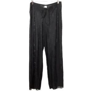 Vintage 90s Black Wide Leg Pants Sheer Lace Swim Cover Up Womens S Resort Wear